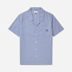 Sage collar shirt from Tonsure with short sleeves. Made in a gingham mini check seersucker quality with a wavy texture. Chest pocket with Teddy logo badge - Perfect for hot summer days.