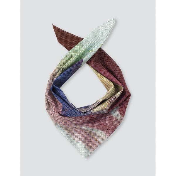 Cotton pinstripe scarf with semi-transparent “lava lamp explosion” print. Limited series of 3 unique prints