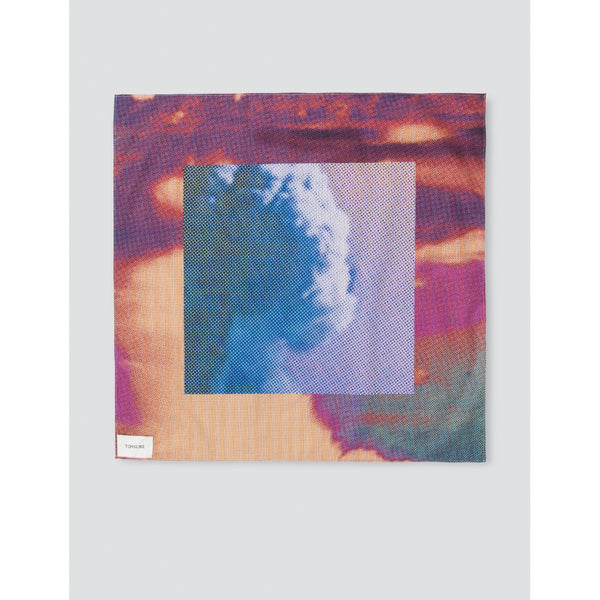 Cotton pinstripe scarf with semi-transparent “lava lamp explosion” print. Limited series of 3 unique prints