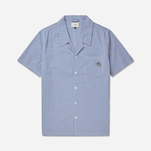 Sage collar shirt from Tonsure with short sleeves. Made in a gingham mini check seersucker quality with a wavy texture. Chest pocket with Teddy logo badge - Perfect for hot summer days.  Regular fit.Tonsure